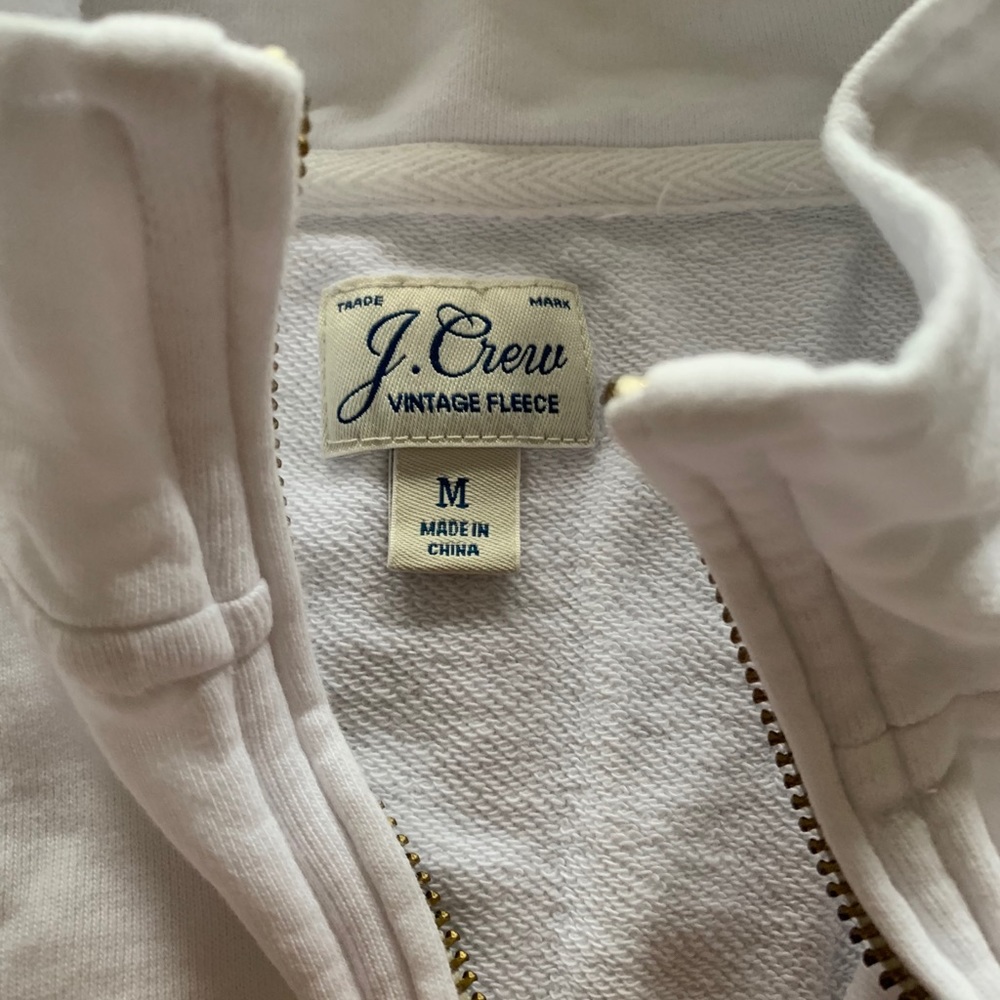 J crew white vintage kangaroo 3/4 zip mock neck